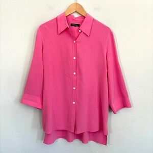 Lafayette 148 Silk Tunic Top Women Size 8 Pink Button Down 3/4 Sleeves